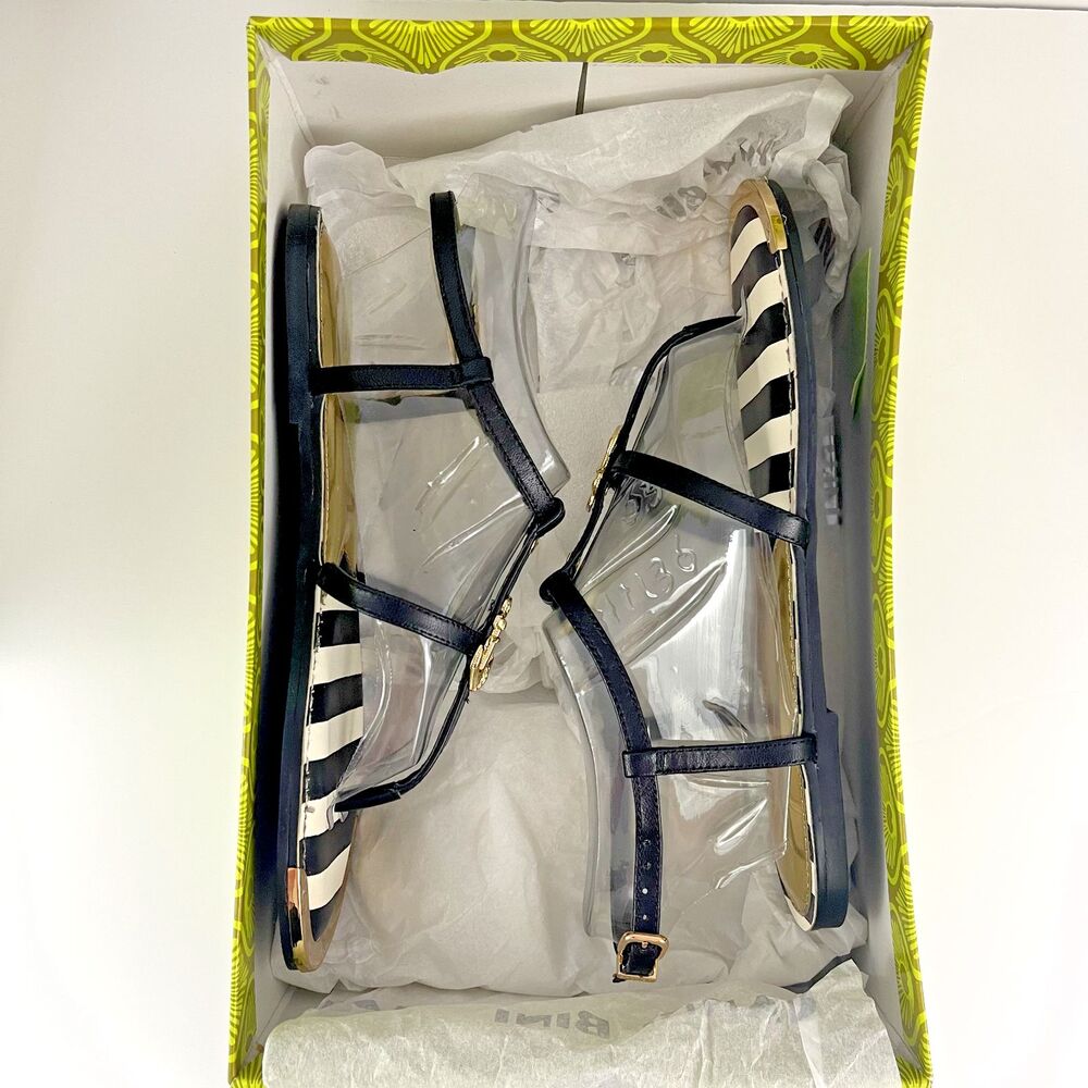 NEW Gianni Bini Open Toe Strappy Thong Sandals 6.5 Nautical Beach Black White - Picture 2 of 6